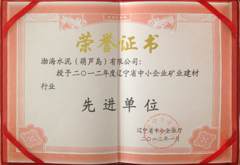 遼寧省中小企業(yè)礦業(yè)建材行業(yè)先進(jìn)單位